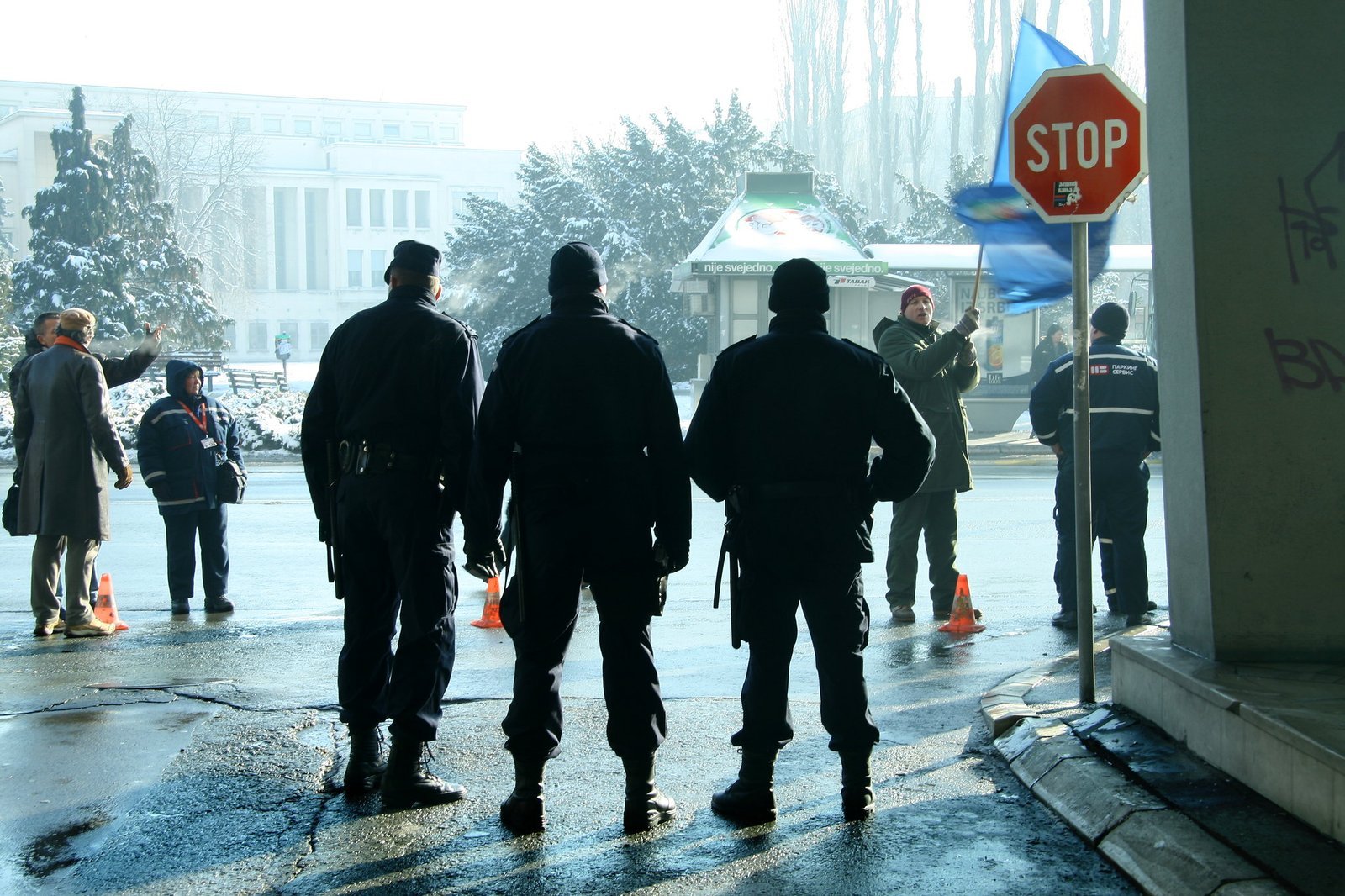 Police officers in the streets of Novi Sad, Serbia