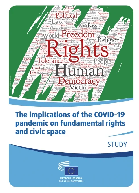 Cover of a study titled 'The implications of the COVID-19 pandemic on fundamental rights and civic space'.